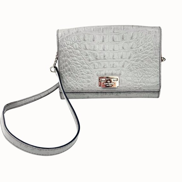 KATE SPADE HARWOOD PLACE FIONA GRAY CROC-EMBOSSED LEATHER CROSSBODY BAG PURSE - Picture 13 of 14